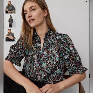 NWT Ann Taylor Paisley Ruffle Button Top Size L
